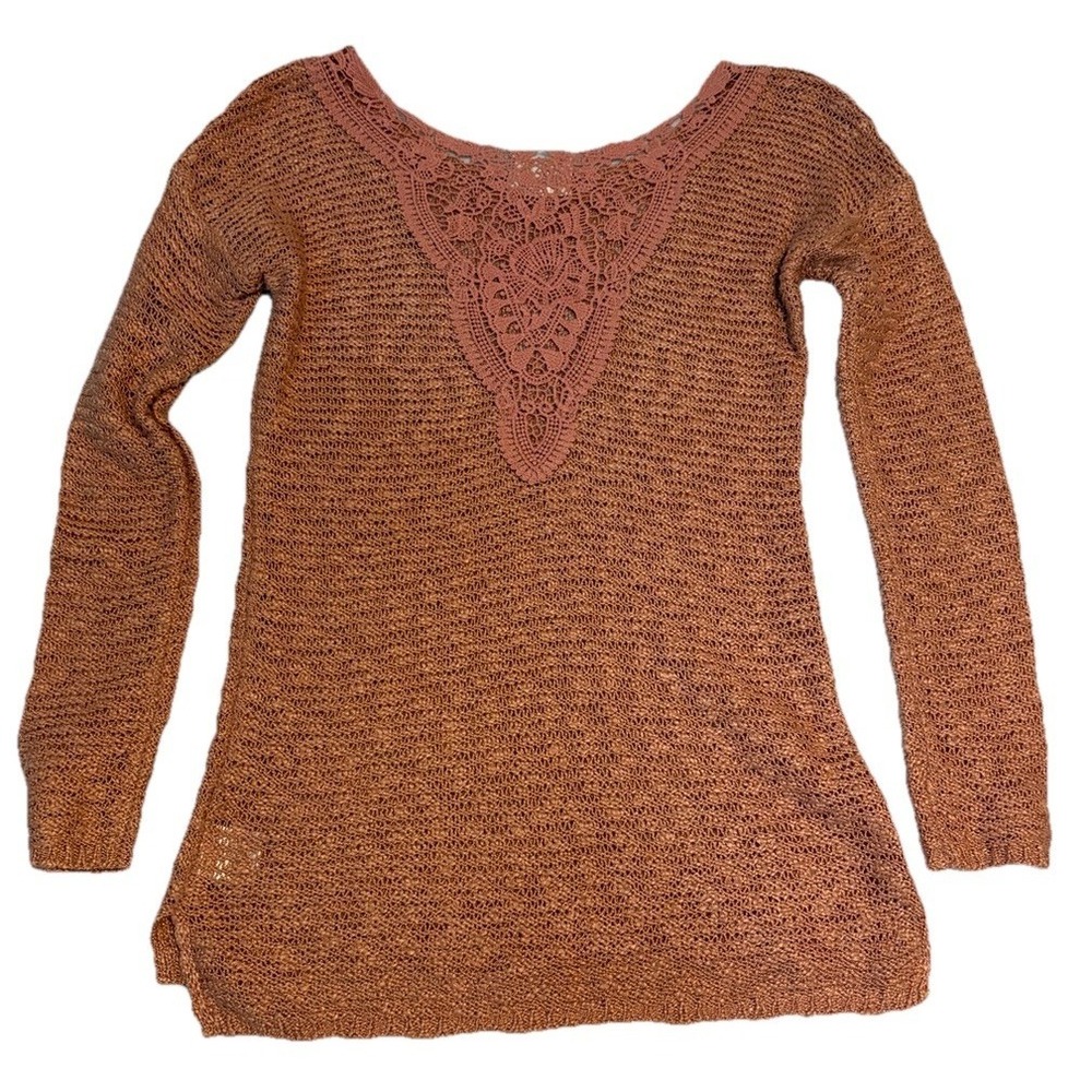 Hippie Rose Pink Knit Pull Over Sweater Long Sleeve Lace Detail Size XS